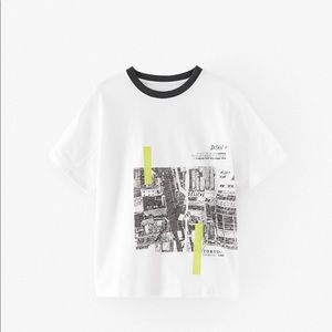 Zara Short Sleeve Contrasting Text T-Shirt